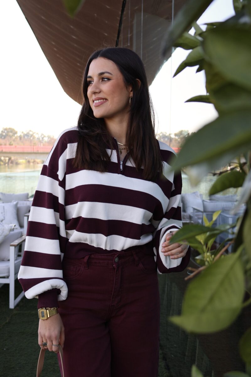 JERSEY POLO RAYAS BERENGENA