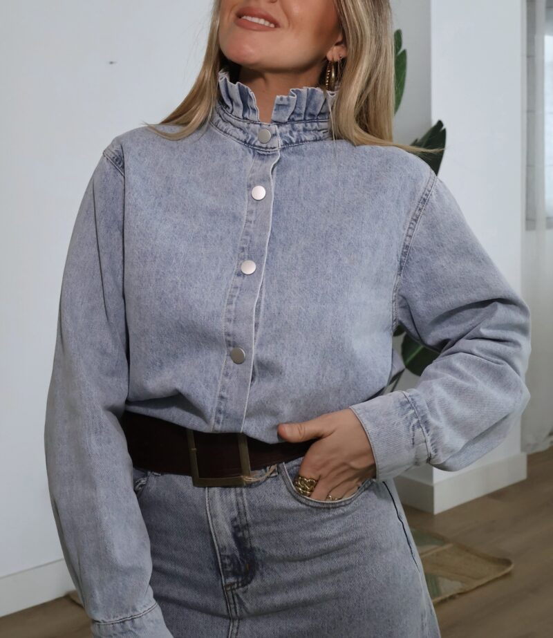 CAMISA DENIM CUELLO FRUNCIDO