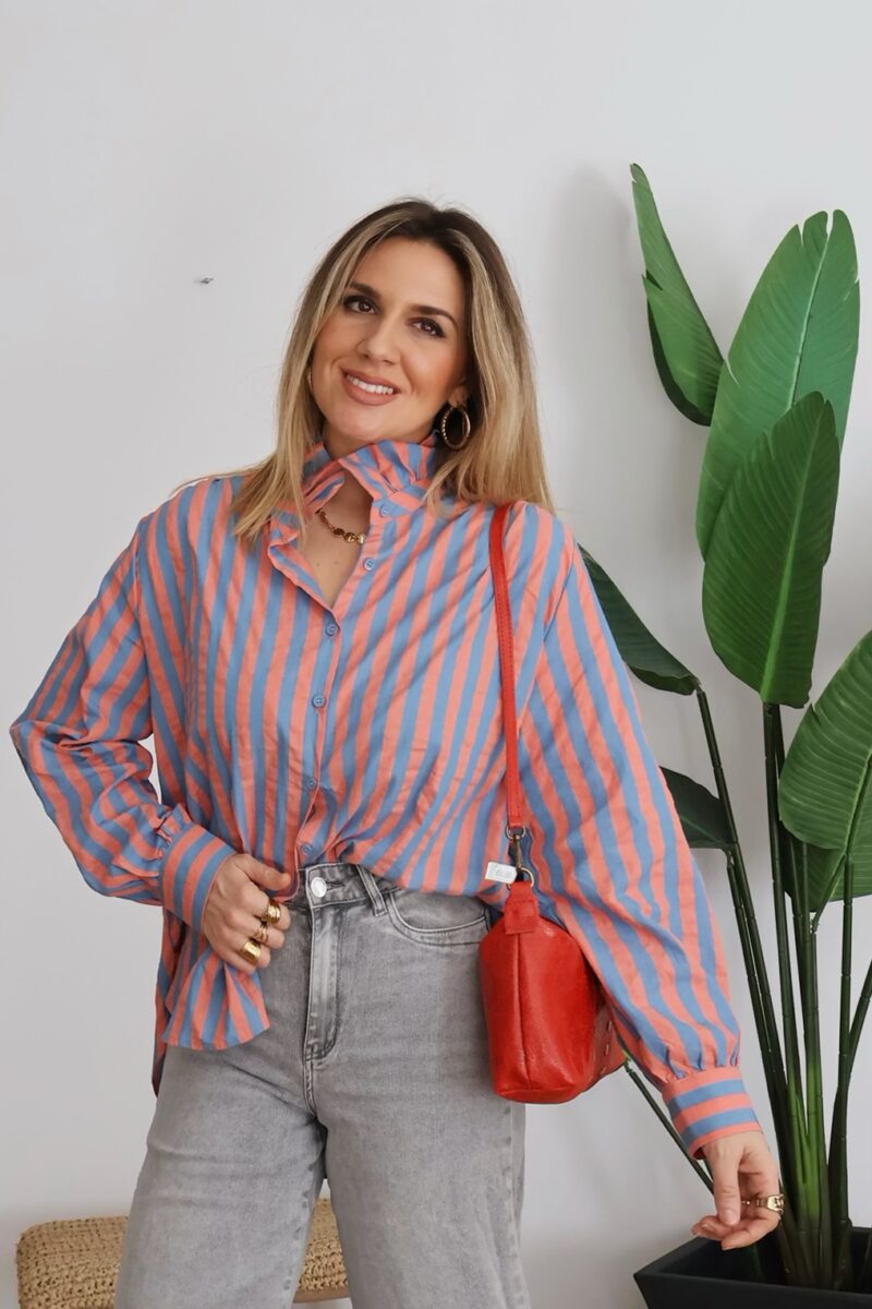 CAMISA RAYAS CUELLO PLISADO