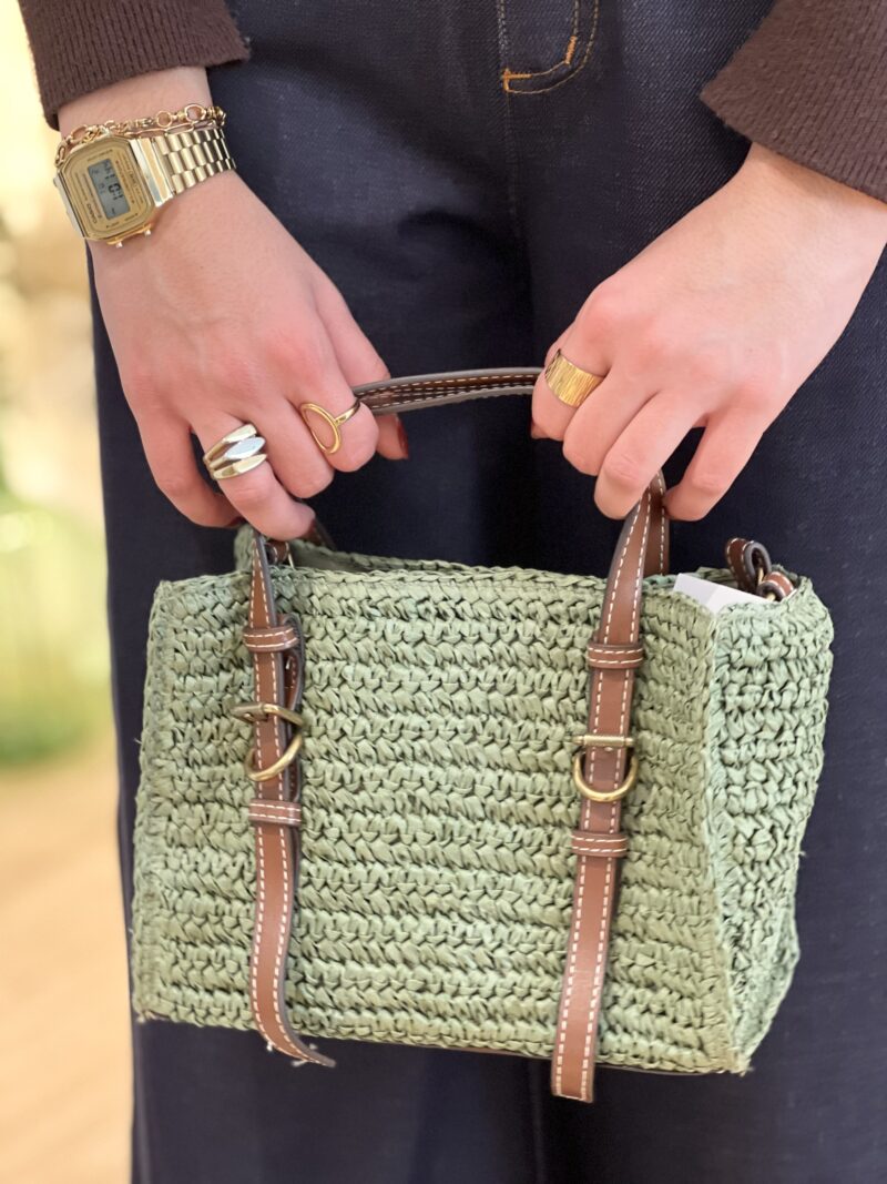 BOLSO RAFIA VERDE CAQUI