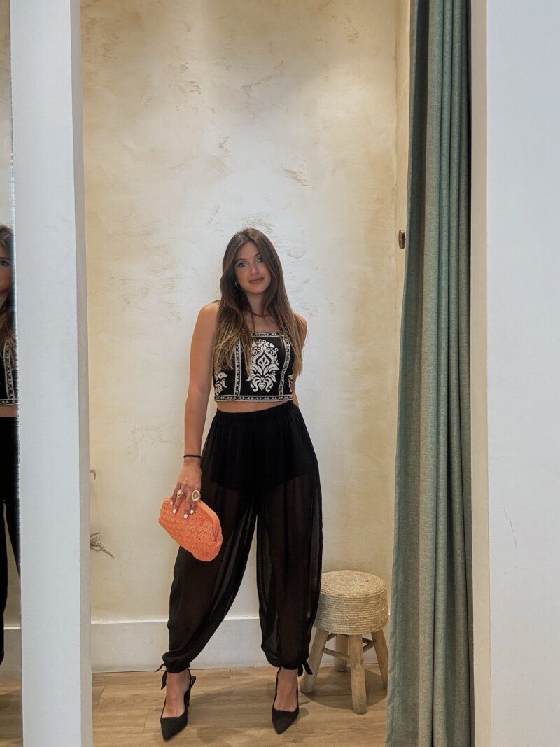 PANTALÓN BOMBACHO SEMITRANSPARENTE NEGRO