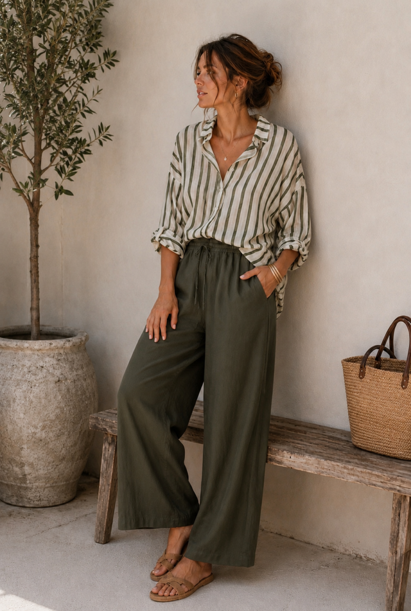 CAMISA RAYAS VERDE CAQUI