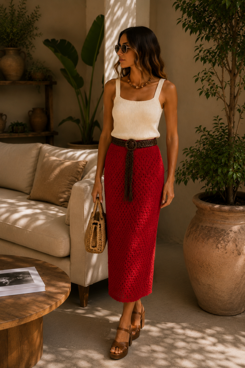FALDA CROCHET ROJA