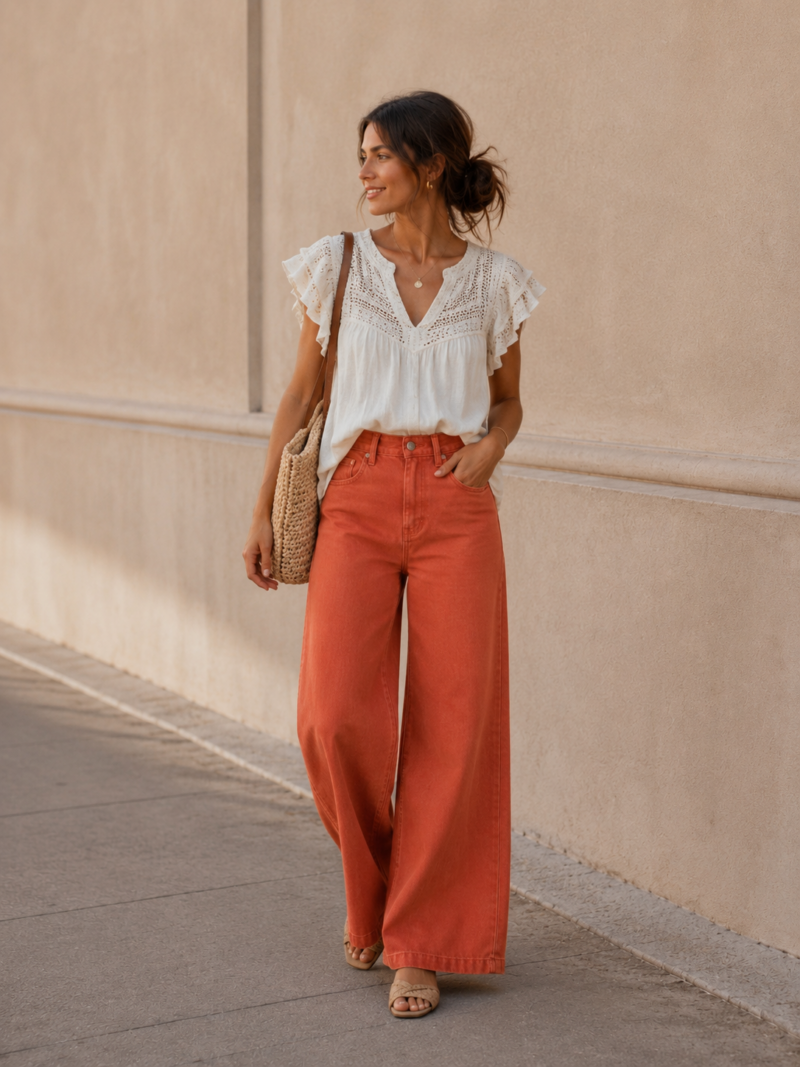 JEANS WIDE LEG NARANJA