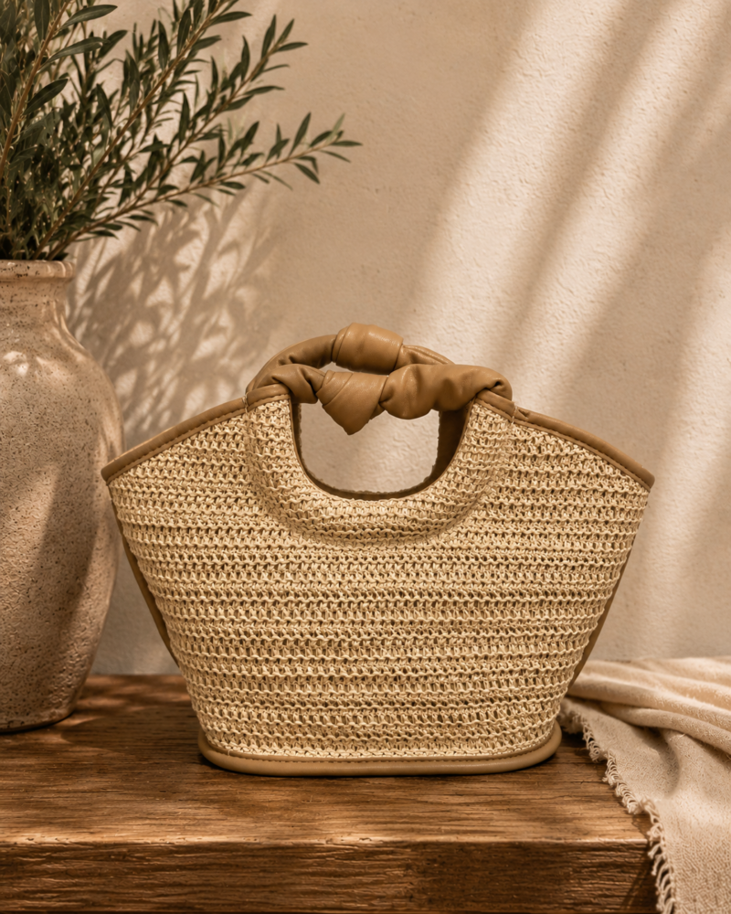 BOLSO RAFIA ASA NUDO BEIGE