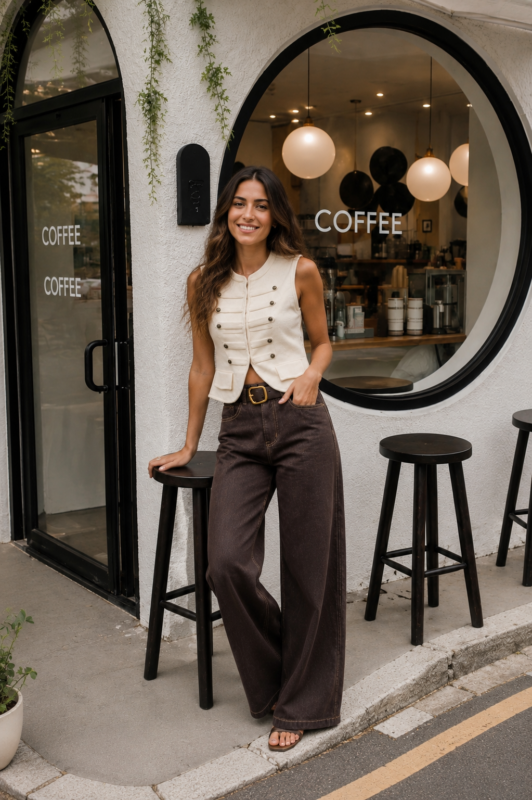 JEANS WIDE LEG MARRÓN