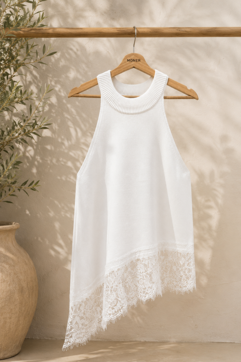 TOP HALTER ASIMÉTRICO BLANCO
